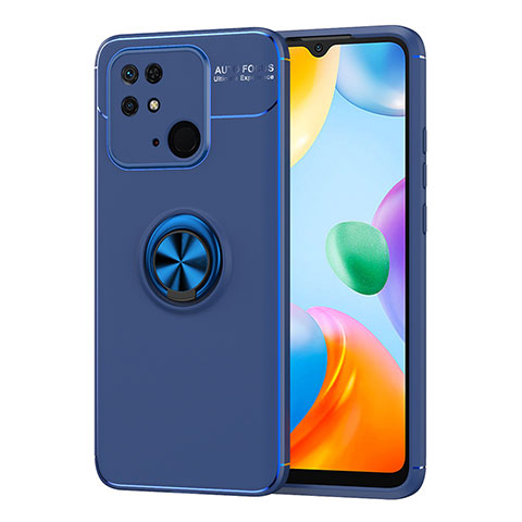 Coque Ultra Fine Silicone Souple Housse Etui avec Support Bague Anneau Aimante Magnetique SD1 pour Xiaomi Redmi 10 India Bleu