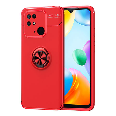 Coque Ultra Fine Silicone Souple Housse Etui avec Support Bague Anneau Aimante Magnetique SD1 pour Xiaomi Redmi 10 India Rouge