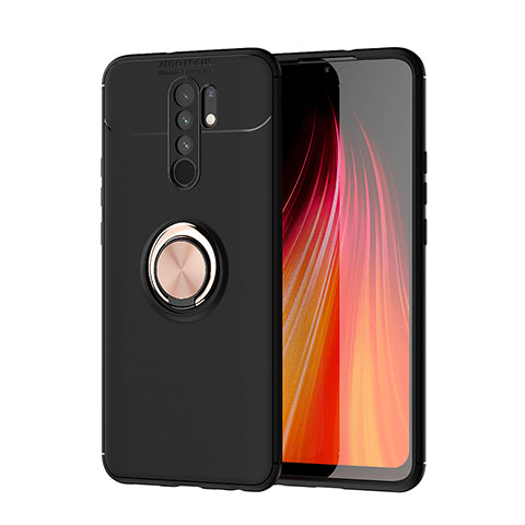 Coque Ultra Fine Silicone Souple Housse Etui avec Support Bague Anneau Aimante Magnetique SD1 pour Xiaomi Redmi 9 Or et Noir