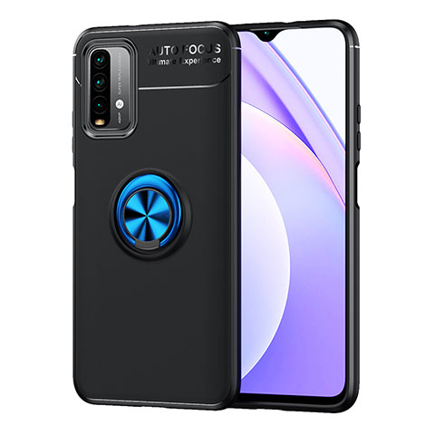 Coque Ultra Fine Silicone Souple Housse Etui avec Support Bague Anneau Aimante Magnetique SD1 pour Xiaomi Redmi 9 Power Bleu et Noir