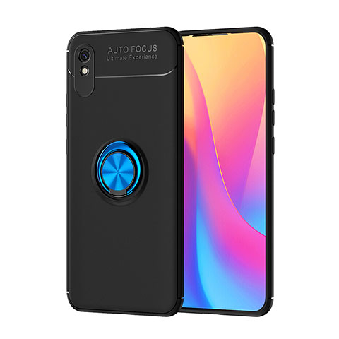 Coque Ultra Fine Silicone Souple Housse Etui avec Support Bague Anneau Aimante Magnetique SD1 pour Xiaomi Redmi 9A Bleu et Noir