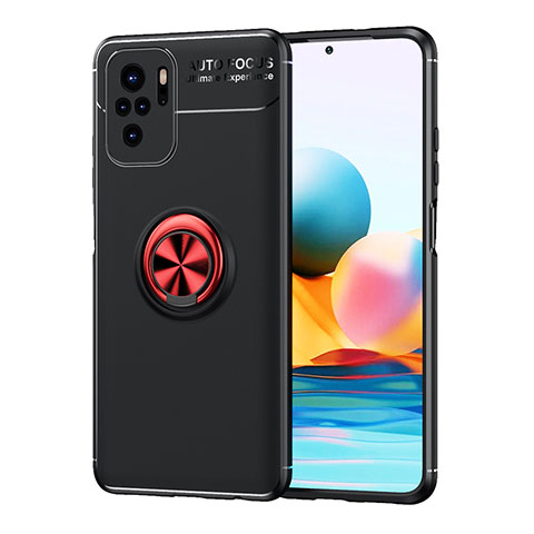 Coque Ultra Fine Silicone Souple Housse Etui avec Support Bague Anneau Aimante Magnetique SD1 pour Xiaomi Redmi Note 10 4G Rouge et Noir