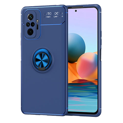 Coque Ultra Fine Silicone Souple Housse Etui avec Support Bague Anneau Aimante Magnetique SD1 pour Xiaomi Redmi Note 10 Pro 4G Bleu