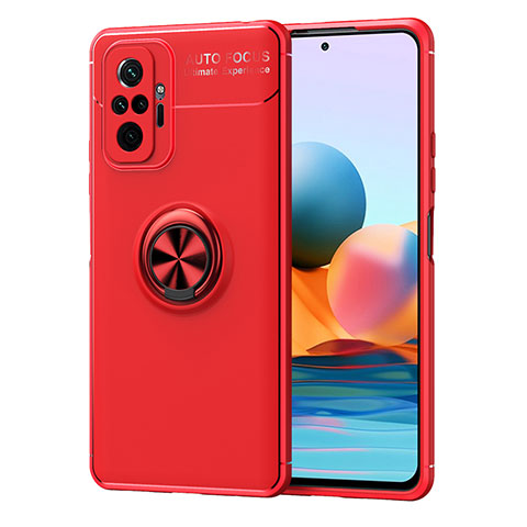 Coque Ultra Fine Silicone Souple Housse Etui avec Support Bague Anneau Aimante Magnetique SD1 pour Xiaomi Redmi Note 10 Pro 4G Rouge