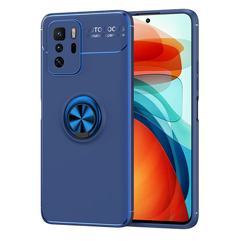 Coque Ultra Fine Silicone Souple Housse Etui avec Support Bague Anneau Aimante Magnetique SD1 pour Xiaomi Redmi Note 10 Pro 5G Bleu