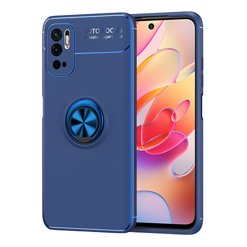 Coque Ultra Fine Silicone Souple Housse Etui avec Support Bague Anneau Aimante Magnetique SD1 pour Xiaomi Redmi Note 10T 5G Bleu