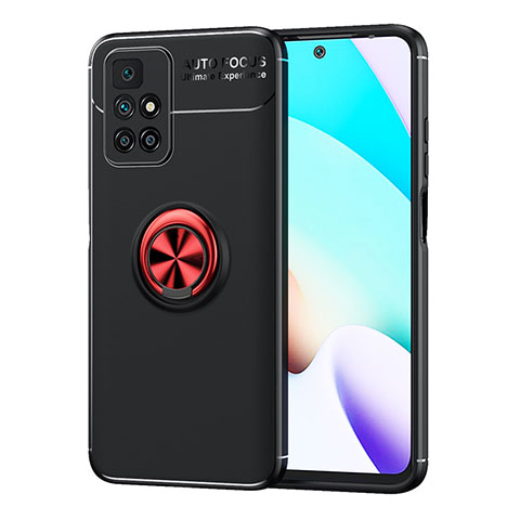 Coque Ultra Fine Silicone Souple Housse Etui avec Support Bague Anneau Aimante Magnetique SD1 pour Xiaomi Redmi Note 11 4G (2021) Rouge et Noir