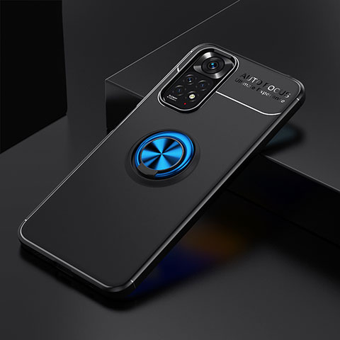 Coque Ultra Fine Silicone Souple Housse Etui avec Support Bague Anneau Aimante Magnetique SD1 pour Xiaomi Redmi Note 11 4G (2022) Bleu et Noir