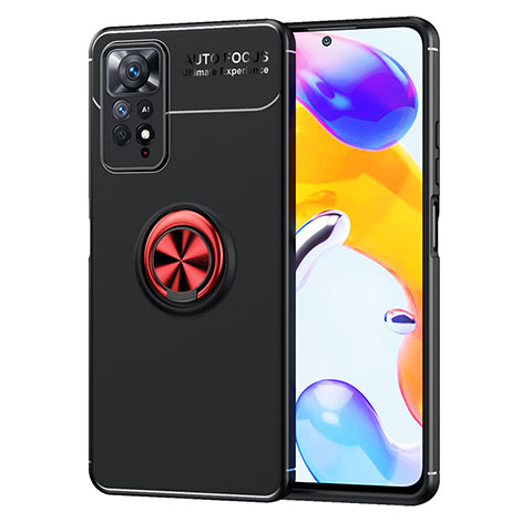 Coque Ultra Fine Silicone Souple Housse Etui avec Support Bague Anneau Aimante Magnetique SD1 pour Xiaomi Redmi Note 11 Pro 4G Rouge et Noir