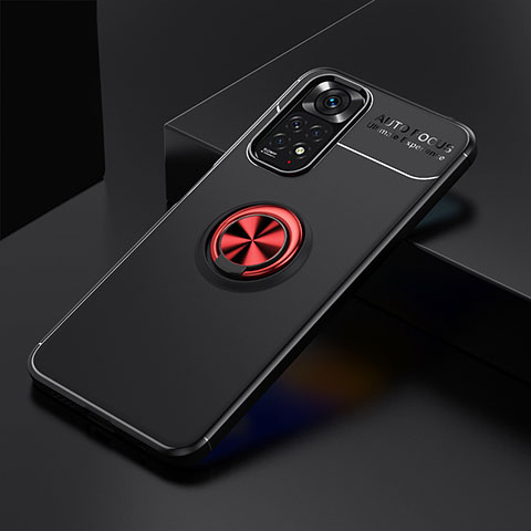 Coque Ultra Fine Silicone Souple Housse Etui avec Support Bague Anneau Aimante Magnetique SD1 pour Xiaomi Redmi Note 11S 4G Rouge et Noir