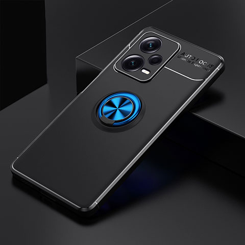 Coque Ultra Fine Silicone Souple Housse Etui avec Support Bague Anneau Aimante Magnetique SD1 pour Xiaomi Redmi Note 12 Explorer Bleu et Noir