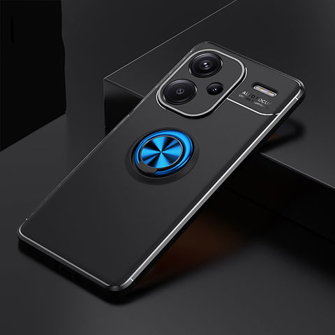 Coque Ultra Fine Silicone Souple Housse Etui avec Support Bague Anneau Aimante Magnetique SD1 pour Xiaomi Redmi Note 13 Pro+ Plus 5G Bleu et Noir