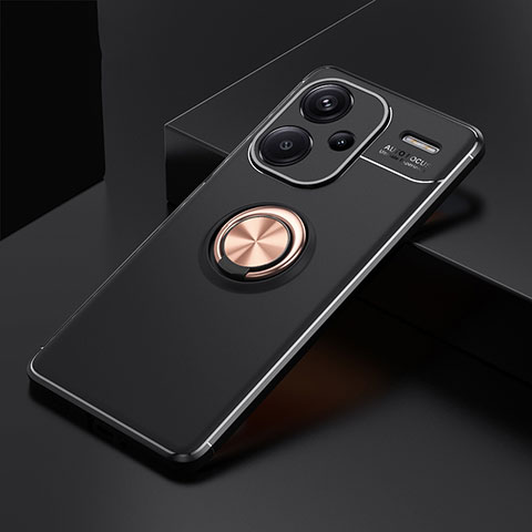 Coque Ultra Fine Silicone Souple Housse Etui avec Support Bague Anneau Aimante Magnetique SD1 pour Xiaomi Redmi Note 13 Pro+ Plus 5G Or et Noir