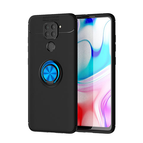 Coque Ultra Fine Silicone Souple Housse Etui avec Support Bague Anneau Aimante Magnetique SD1 pour Xiaomi Redmi Note 9 Bleu et Noir