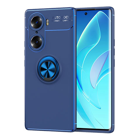 Coque Ultra Fine Silicone Souple Housse Etui avec Support Bague Anneau Aimante Magnetique SD2 pour Huawei Honor 60 5G Bleu