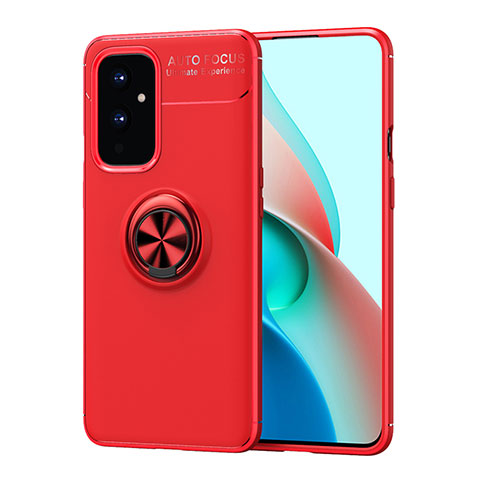 Coque Ultra Fine Silicone Souple Housse Etui avec Support Bague Anneau Aimante Magnetique SD2 pour OnePlus 9 5G Rouge