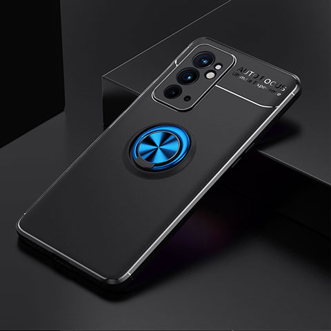 Coque Ultra Fine Silicone Souple Housse Etui avec Support Bague Anneau Aimante Magnetique SD2 pour OnePlus 9RT 5G Bleu et Noir