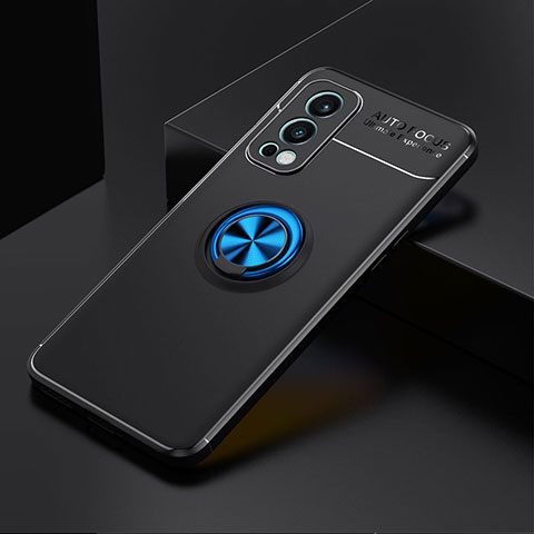 Coque Ultra Fine Silicone Souple Housse Etui avec Support Bague Anneau Aimante Magnetique SD2 pour OnePlus Nord 2 5G Bleu et Noir