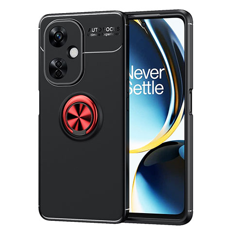 Coque Ultra Fine Silicone Souple Housse Etui avec Support Bague Anneau Aimante Magnetique SD2 pour OnePlus Nord CE 3 Lite 5G Rouge et Noir