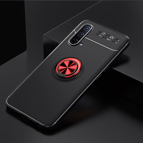 Coque Ultra Fine Silicone Souple Housse Etui avec Support Bague Anneau Aimante Magnetique SD2 pour OnePlus Nord CE 5G Rouge et Noir