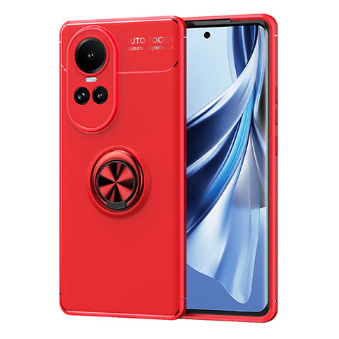 Coque Ultra Fine Silicone Souple Housse Etui avec Support Bague Anneau Aimante Magnetique SD2 pour Oppo Reno10 5G Rouge