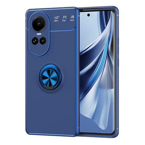 Coque Ultra Fine Silicone Souple Housse Etui avec Support Bague Anneau Aimante Magnetique SD2 pour Oppo Reno10 Pro 5G Bleu