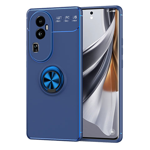 Coque Ultra Fine Silicone Souple Housse Etui avec Support Bague Anneau Aimante Magnetique SD2 pour Oppo Reno10 Pro+ Plus 5G Bleu