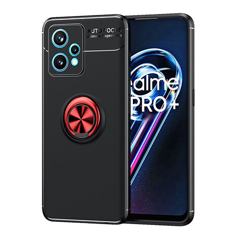 Coque Ultra Fine Silicone Souple Housse Etui avec Support Bague Anneau Aimante Magnetique SD2 pour Realme 9 Pro+ Plus 5G Rouge et Noir