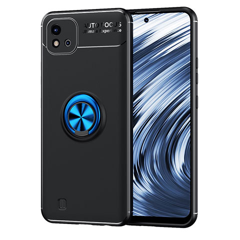 Coque Ultra Fine Silicone Souple Housse Etui avec Support Bague Anneau Aimante Magnetique SD2 pour Realme C11 (2021) Bleu et Noir