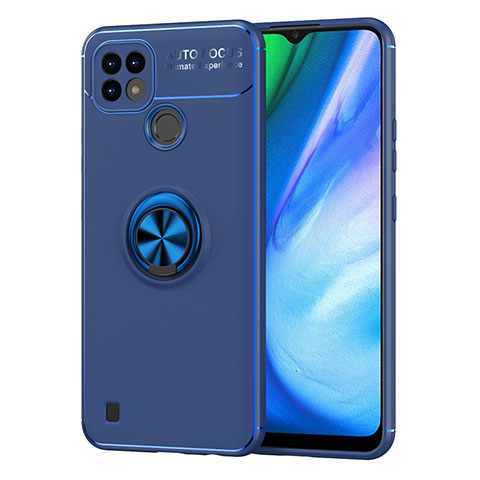 Coque Ultra Fine Silicone Souple Housse Etui avec Support Bague Anneau Aimante Magnetique SD2 pour Realme C21 Bleu