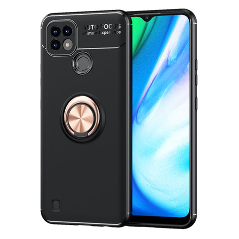 Coque Ultra Fine Silicone Souple Housse Etui avec Support Bague Anneau Aimante Magnetique SD2 pour Realme C21 Or et Noir