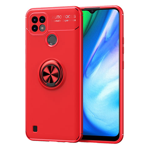 Coque Ultra Fine Silicone Souple Housse Etui avec Support Bague Anneau Aimante Magnetique SD2 pour Realme C21 Rouge