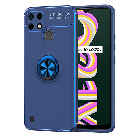 Coque Ultra Fine Silicone Souple Housse Etui avec Support Bague Anneau Aimante Magnetique SD2 pour Realme C21Y Bleu