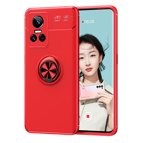 Coque Ultra Fine Silicone Souple Housse Etui avec Support Bague Anneau Aimante Magnetique SD2 pour Realme GT Neo3 5G Rouge