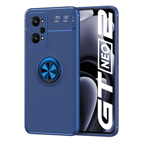 Coque Ultra Fine Silicone Souple Housse Etui avec Support Bague Anneau Aimante Magnetique SD2 pour Realme GT2 5G Bleu