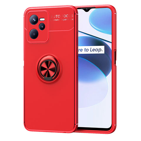 Coque Ultra Fine Silicone Souple Housse Etui avec Support Bague Anneau Aimante Magnetique SD2 pour Realme Narzo 50A Prime Rouge