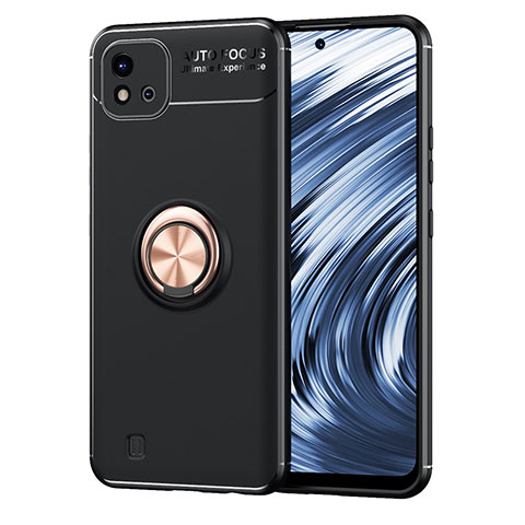 Coque Ultra Fine Silicone Souple Housse Etui avec Support Bague Anneau Aimante Magnetique SD2 pour Realme Narzo 50i Or et Noir