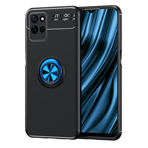 Coque Ultra Fine Silicone Souple Housse Etui avec Support Bague Anneau Aimante Magnetique SD2 pour Realme V11 5G Bleu et Noir