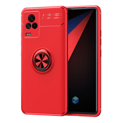 Coque Ultra Fine Silicone Souple Housse Etui avec Support Bague Anneau Aimante Magnetique SD2 pour Vivo iQOO 7 5G Rouge