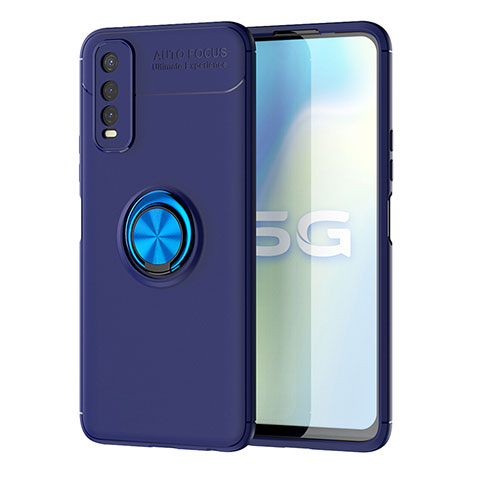 Coque Ultra Fine Silicone Souple Housse Etui avec Support Bague Anneau Aimante Magnetique SD2 pour Vivo iQOO U1 Bleu