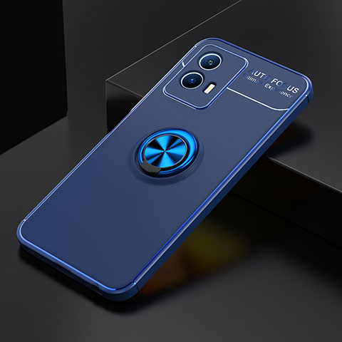 Coque Ultra Fine Silicone Souple Housse Etui avec Support Bague Anneau Aimante Magnetique SD2 pour Vivo iQOO U5 5G Bleu