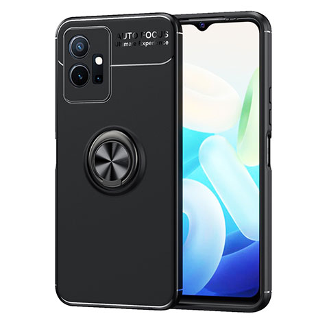 Coque Ultra Fine Silicone Souple Housse Etui avec Support Bague Anneau Aimante Magnetique SD2 pour Vivo iQOO Z6 5G Noir