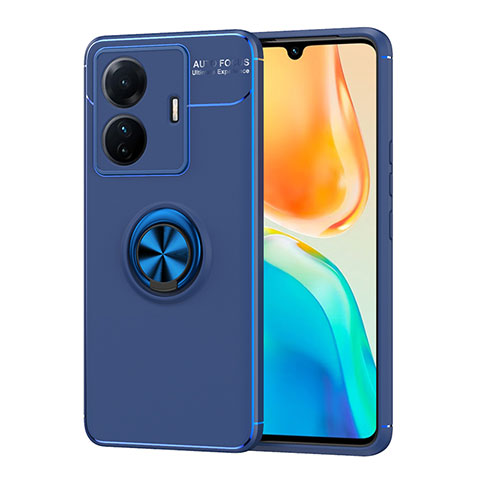 Coque Ultra Fine Silicone Souple Housse Etui avec Support Bague Anneau Aimante Magnetique SD2 pour Vivo iQOO Z6 Pro 5G Bleu