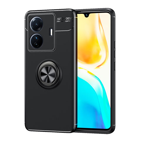 Coque Ultra Fine Silicone Souple Housse Etui avec Support Bague Anneau Aimante Magnetique SD2 pour Vivo iQOO Z6 Pro 5G Noir