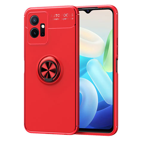 Coque Ultra Fine Silicone Souple Housse Etui avec Support Bague Anneau Aimante Magnetique SD2 pour Vivo T1 5G India Rouge