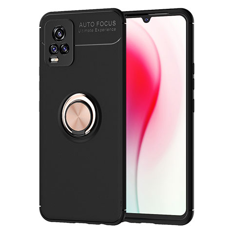 Coque Ultra Fine Silicone Souple Housse Etui avec Support Bague Anneau Aimante Magnetique SD2 pour Vivo V20 Or et Noir