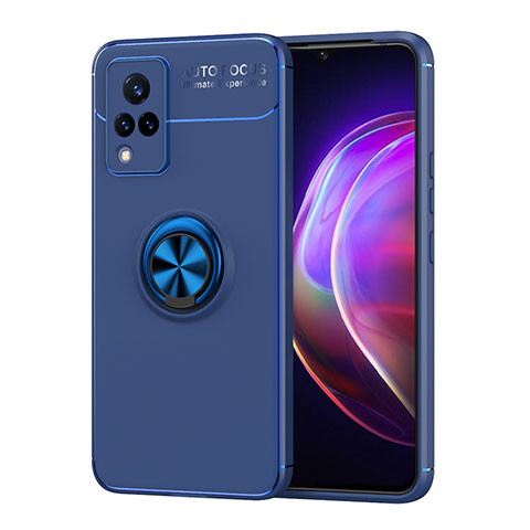 Coque Ultra Fine Silicone Souple Housse Etui avec Support Bague Anneau Aimante Magnetique SD2 pour Vivo V21 5G Bleu