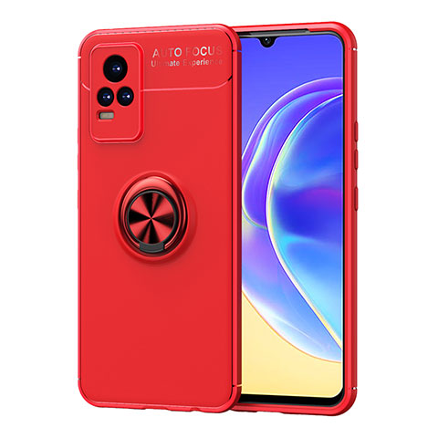 Coque Ultra Fine Silicone Souple Housse Etui avec Support Bague Anneau Aimante Magnetique SD2 pour Vivo V21e 4G Rouge