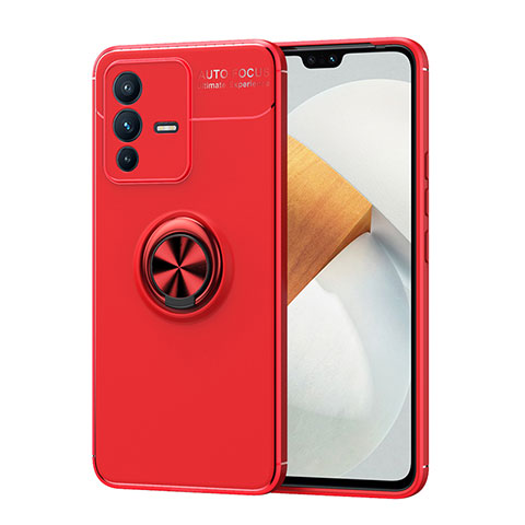 Coque Ultra Fine Silicone Souple Housse Etui avec Support Bague Anneau Aimante Magnetique SD2 pour Vivo V23 5G Rouge