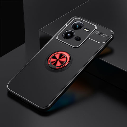 Coque Ultra Fine Silicone Souple Housse Etui avec Support Bague Anneau Aimante Magnetique SD2 pour Vivo V25 5G Rouge et Noir